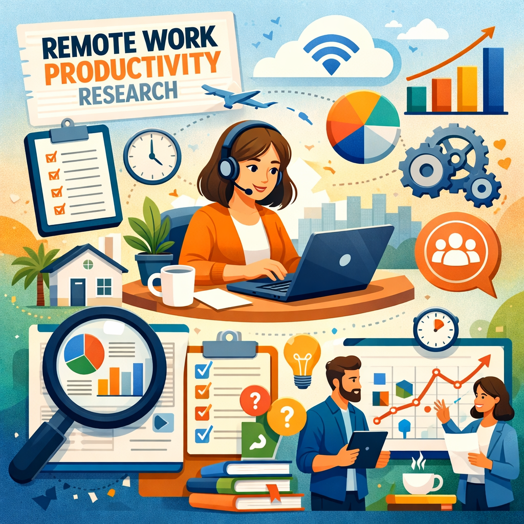 Remote work productivity research concept illustration