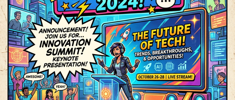 Speaker at virtual conference podium presenting on future tech trends with live online audience