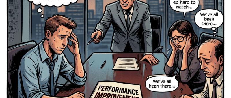Corporate meeting about performance improvement plan tension