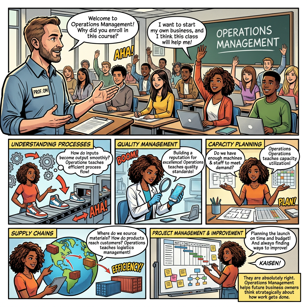 Comic introducing operations management and its key business functions